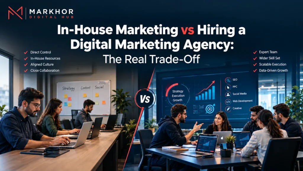In-house marketing vs digital marketing agency comparison for business growth and strategy | Markhor Digital Hub
