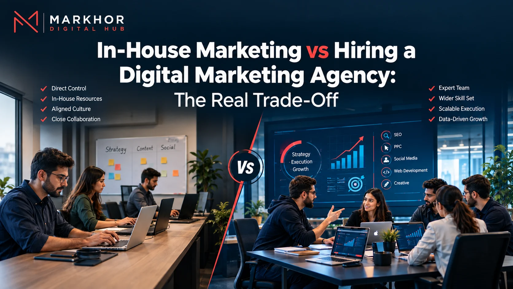 In-house marketing vs digital marketing agency comparison for business growth and strategy | Markhor Digital Hub