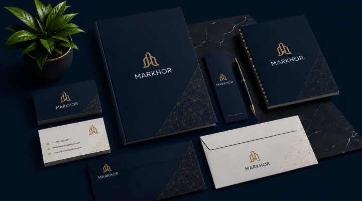 A professional Markhor Digital Hub brand kit, showcasing how cohesive design builds trust and elevates brand perception.