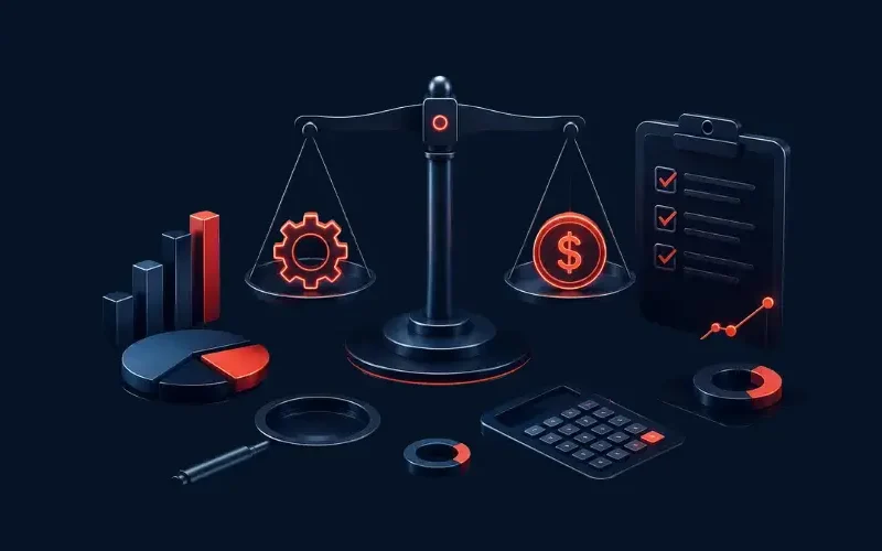 SEO pricing depends on several key factors, illustrated by cost balance, analytics, calculator, charts and audit checks.